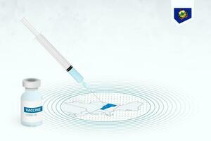covid-19 vacinação dentro vermont, coronavírus vacinação ilustração com vacina garrafa e seringa injeção dentro mapa do vermont. vetor