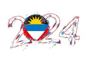 2024 ano dentro grunge estilo com bandeira do Antígua e barbuda. vetor