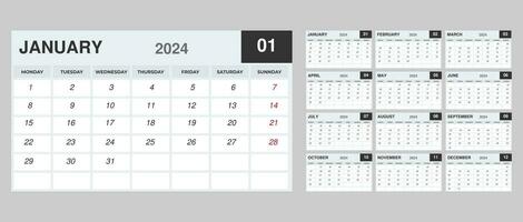 panorama escrivaninha calendário com por mês calendário modelo para 2024 ano para o negócio vetor