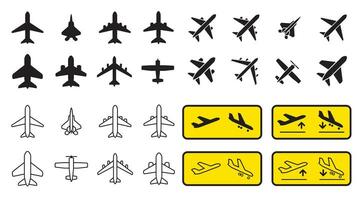 aeronave ou avião ícones e placa conjunto .vetor. silhueta. vetor