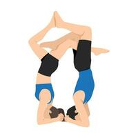 jovem casal praticando acroyoga junto. vetor