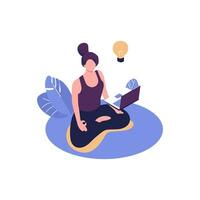 vetor ilustração, conceito do meditação fluxo de trabalho, saúde benefícios para corpo, mente e emoções, lótus posição, pensamento processo, começar e procurar para Ideias vetor