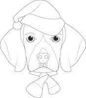 Natal cumprimento cartão para coloração. beagle cachorro com papai noel chapéu vetor