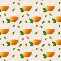 desatado padronizar vidro copos chá com fresco verde chá folhas. ícone vetor ilustração. saudável bebidas conceito