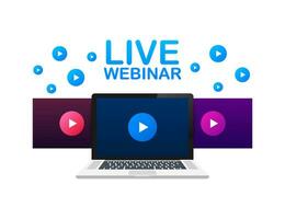 botão de webinar ao vivo, ícone, ilustração vetorial de rótulo de emblema vetor