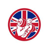 ginástica corporal levantamento haltere mascote da bandeira do Reino Unido retrô vetor