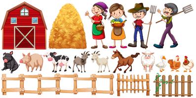 Agricultores e animais de fazenda