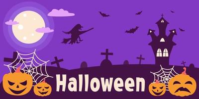 banner para o halloween com um fundo roxo brilhante. vetor