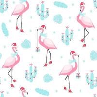 padrão de Natal com lindo flamingo de patins. vetor