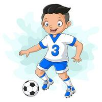 desenho animado garotinho jogando futebol vetor