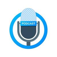podcast ícone gostar em ar ao vivo. podcast. distintivo, ícone, carimbo, logotipo. rádio transmissão ou transmissão. vetor ilustração.