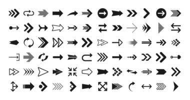 Setas; flechas grande Preto conjunto ícones. seta ícone. Setas; flechas para rede projeto, Móvel aplicativos, interface e mais. vetor estoque ilustração