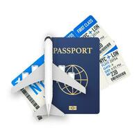 passaportes, embarque passes e avião. viagem conceito. reserva serviço ou viagem agência placa. publicidade bandeira. vetor estoque ilustração