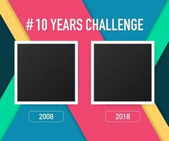 modelo com hashtag 10 anos desafio conceito. estilo de vida antes e depois de dez anos. vetor ilustração.