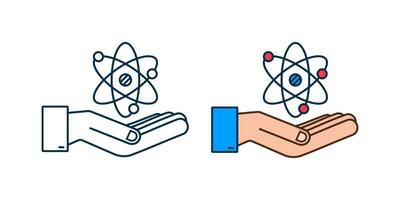 átomo ícone sobre mãos vetor, átomo símbolos em branco fundo vetor