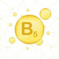 Vitamina b5 ouro brilhando ícone. ascórbico ácido. vetor ilustração