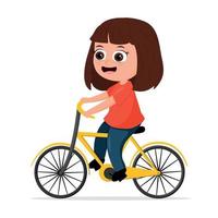 criança bonito dos desenhos animados andando de bicicleta vetor