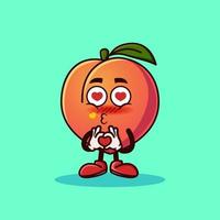 personagem de fruta pêssego fofo com emote de amor. vetor