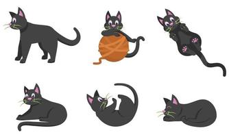 gato preto em diferentes poses vetor