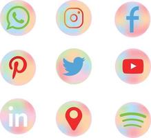 ícones coloridos de mídia social com vetor de cores doces bonitos