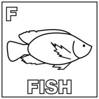 coloração livro para crianças. alfabeto f peixe. vetor ilustração. crianças coloração página com uma cenário do uma peixe para animal reconhecimento e a carta f