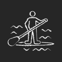 ícone de giz branco surfando prancha de remo em fundo escuro vetor