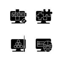 tipos de jogos intelectuais ícones de glifo preto definidos no espaço em branco vetor