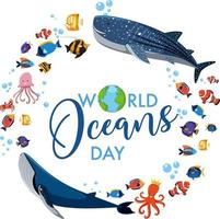 dia mundial do oceano com muitos animais marinhos diferentes em fundo branco vetor