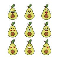vetor conjunto do fruta emoticons. fofa abacate emoji com face.