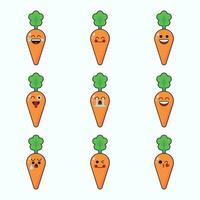 vetor conjunto do vegetal emoticons. engraçado cenoura emoji com face.