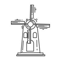 moinho de vento agrícola. conjunto de ícones desenhados à mão, contorno preto, ícone do doodle, vetor