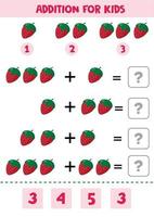 adição para crianças com morangos bonitos. vetor