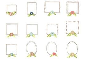 conjunto de quadro de doodle com flores vetor