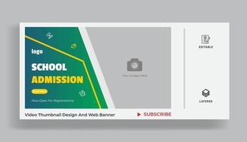 miniatura do vídeo de admissão da educação escolar e banner da web vetor