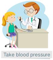 Uma menina com doutor toma a pressão sanguínea vetor