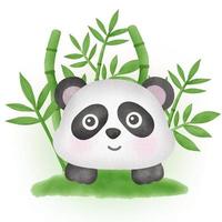 panda fofo com bambu em estilo aquarela vetor