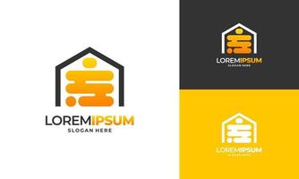 Vetor de designs de logotipo de casa de abelha, logotipo de fazenda de casa de mel