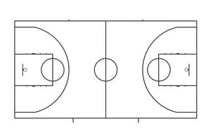 Layout do campo de basquete com marcações. vista de cima. preto e branco vetor