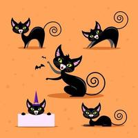desenho animado gato preto halloween vetor