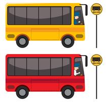 Um conjunto de ônibus vermelho e amarelo vetor