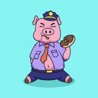 porco policial comendo donut ilustração vetor