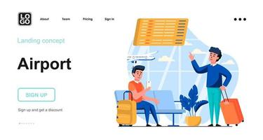 modelo de página de destino de conceito de web de aeroporto vetor