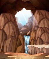 Cena de caverna com clarabóia e cachoeira vetor