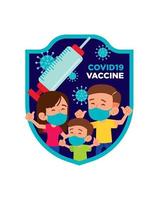 família com máscara facial é vacinada com campanha de vacina contra coronavírus vetor