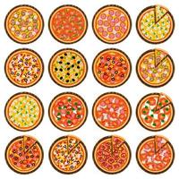 pizza quente redonda inteira, triângulo de fatia no menu da pizzaria vetor