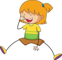 garota feliz doodle personagem de desenho animado isolada vetor