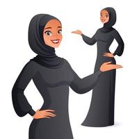 mulher árabe em hijab apresentando ilustração vetorial vetor