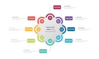 círculo infográfico design de linha fina e 8 opções ou etapas. vetor