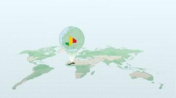 mundo mapa dentro perspectiva mostrando a localização do a país mali com detalhado mapa com bandeira do mali. vetor