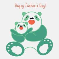adesivo, cartão com pai feliz e filho panda vetor